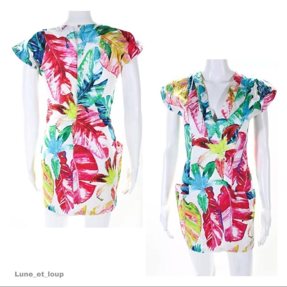 TORN by RONNY KOBO Dina Fierce Jungle Mini Dress White Pink Multicolor